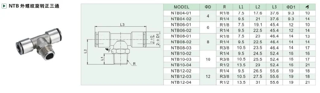 Three Way Male Thread Push in with Spring Air Pneumatic Brass Fitting Manufactures